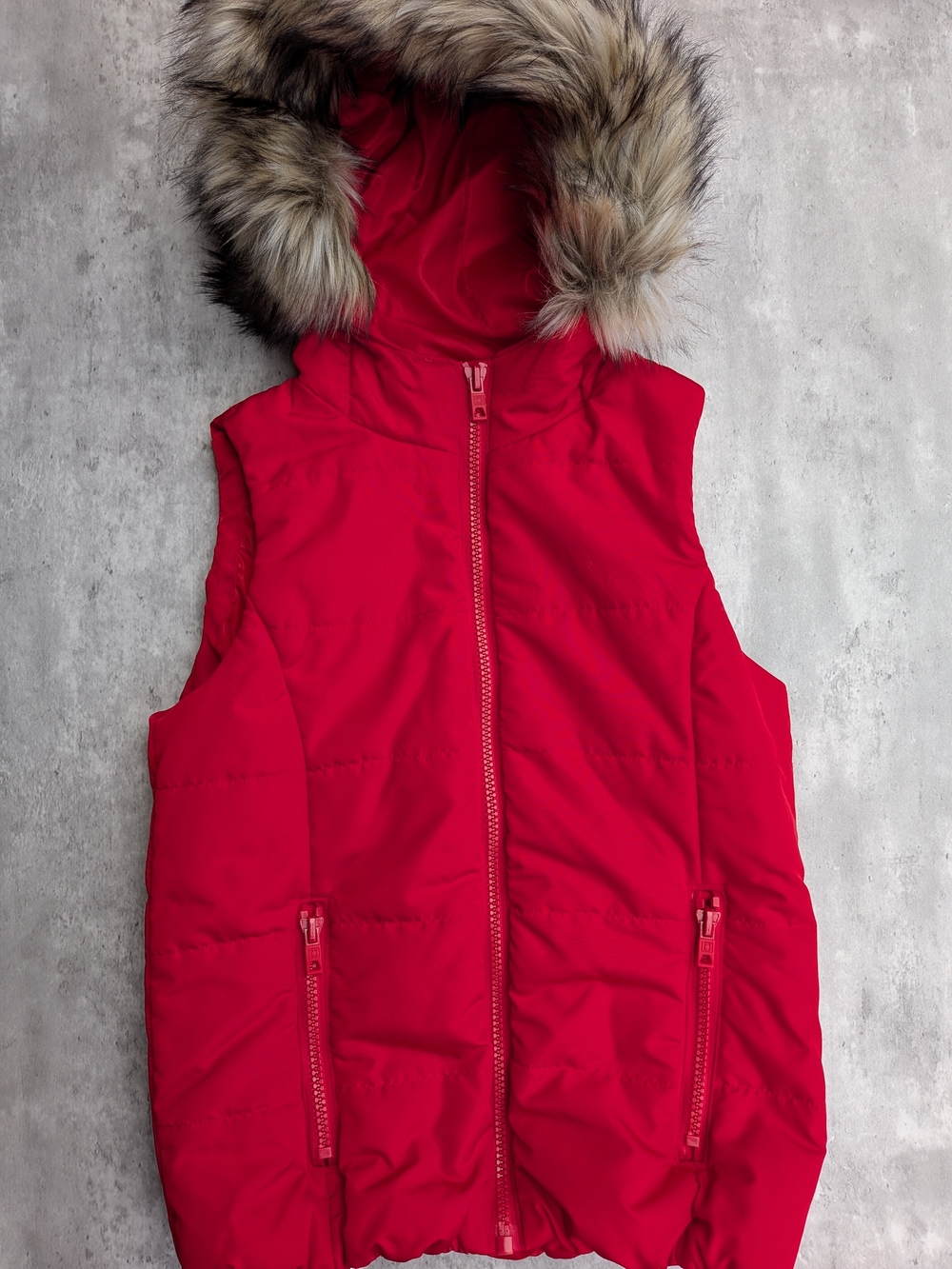 Red Après Ski Puffer Vest Faux Fur Hood Liz Claiborne S Y2K Winter